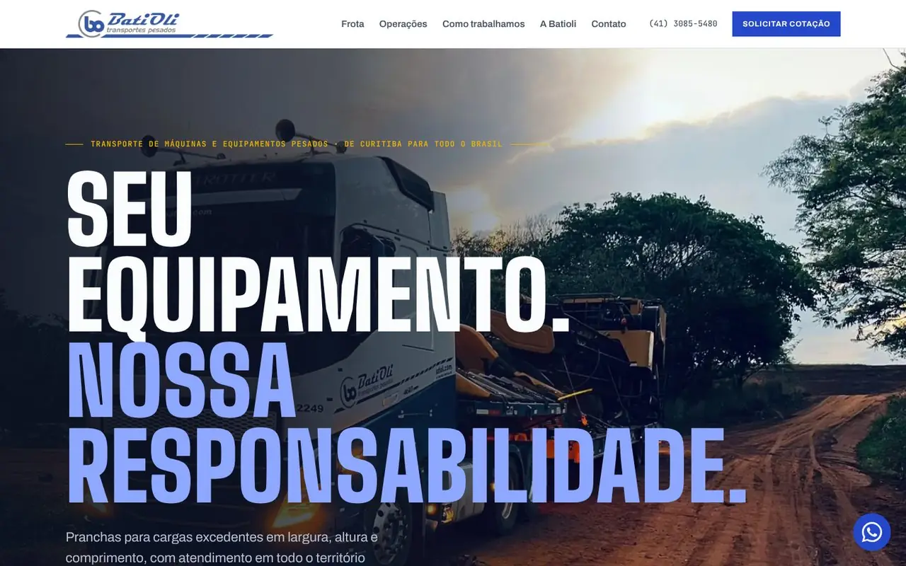 Tela inicial do projeto Batioli — Transportes Pesados