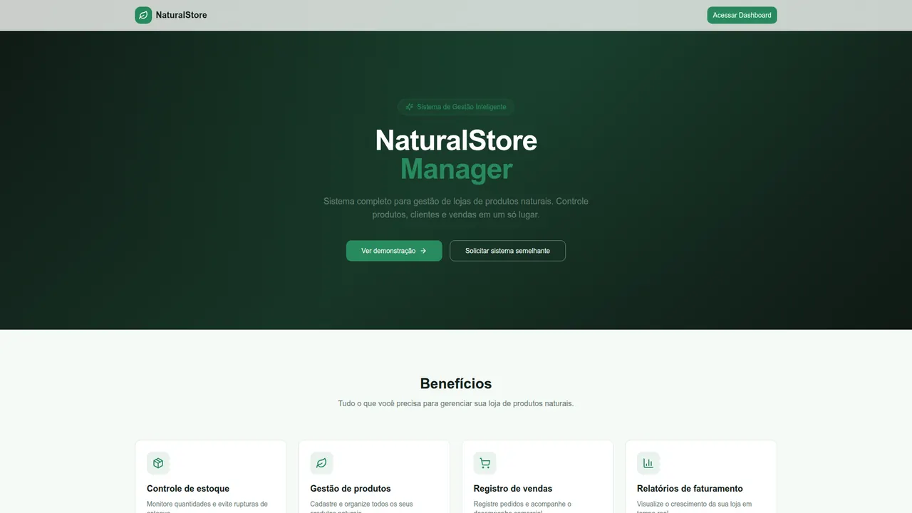Tela inicial do projeto Natural Store